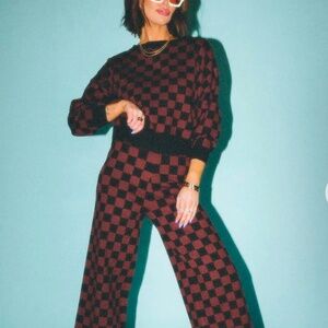 Dressed in LALA Checkered Sweater - Black and Brown